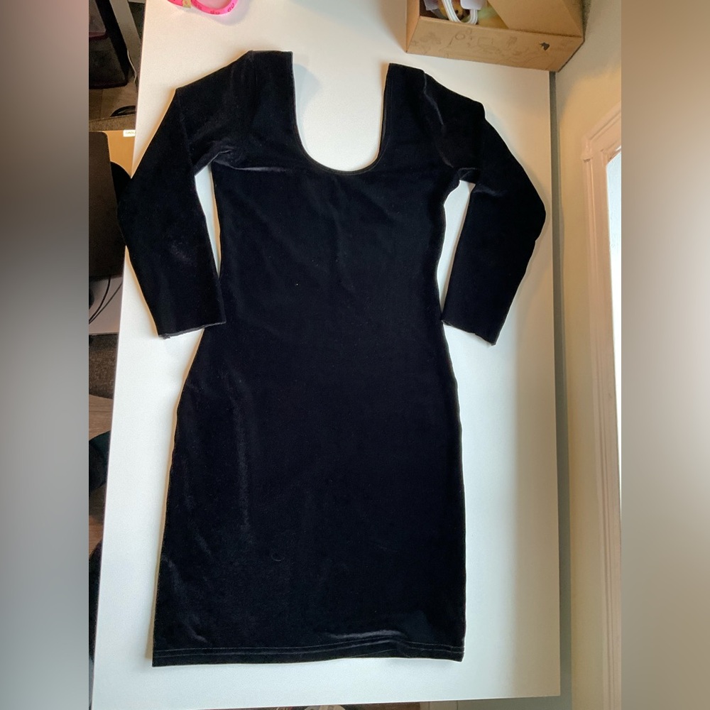 Black velvet scoop neck dress